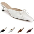 thumbnail image 1 of CHICVOMEY Women's Kitten Heel Mules - Pointed Toe Slip-On Dress Shoes with Bow for Wedding Work Evening  Mules for Women, 1 of 7