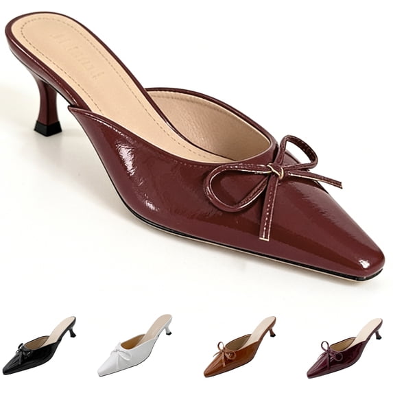 CHICVOMEY Women's Kitten Heel Mules - Pointed Toe Slip-On Dress Shoes with Bow for Wedding Work Evening Mules for Women