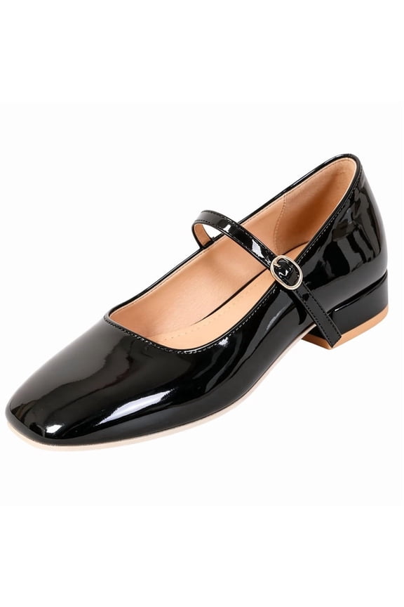 Women's Mary Jane Shoes Patent Leather Square Toe Adjustable Buckle Strap Retro Closed Toe Low Heel Pumps for Office Work Casual Daily Wear