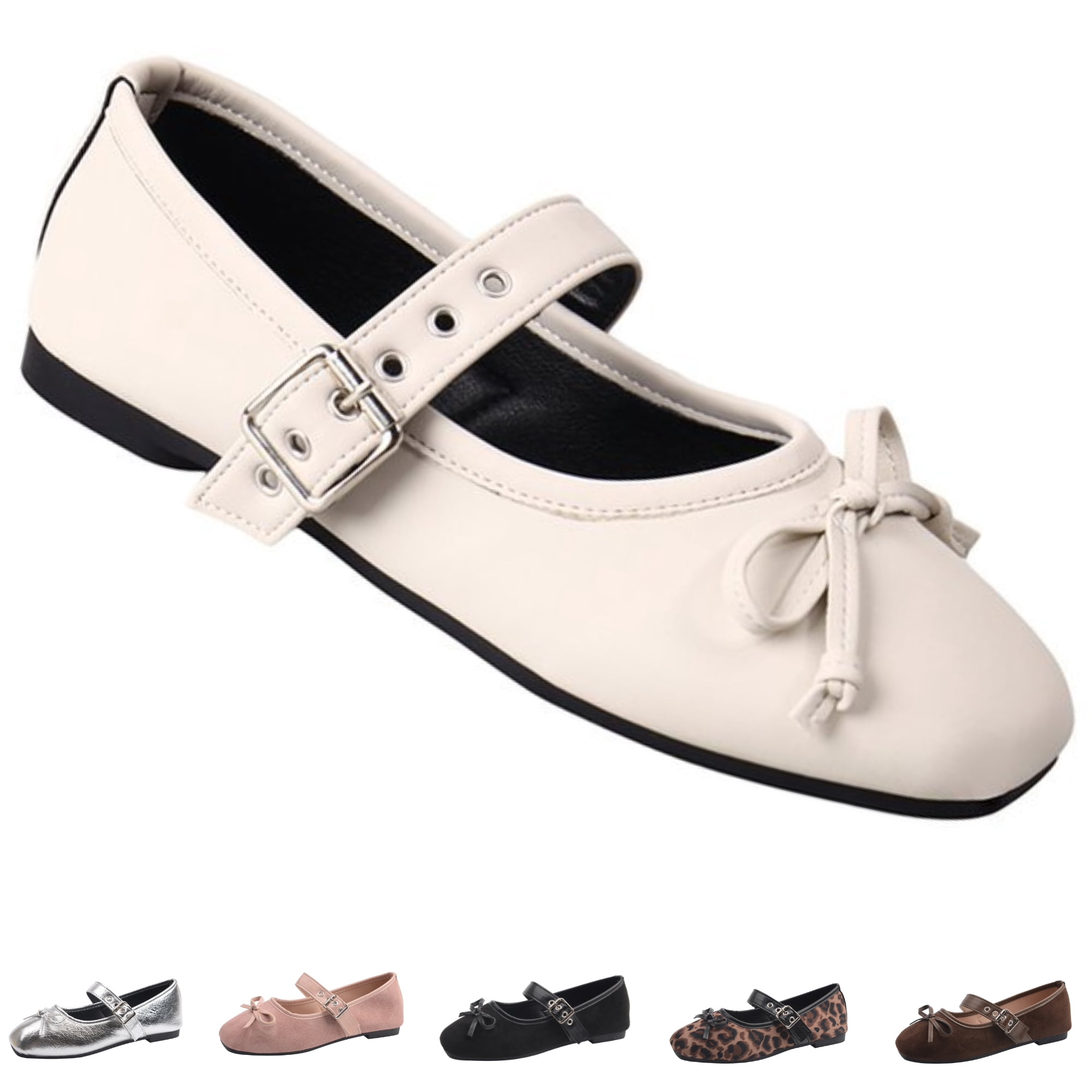 CHICVOMEY Women‘s Mary Jane Shoes Square Toe Ballet Flat Mary Jane ...