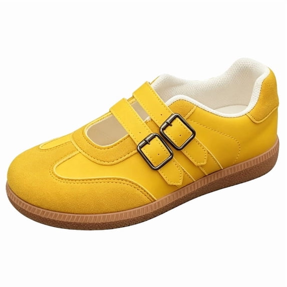 CHICVOMEY Women's Mary Jane Sneakers Adjustable Double Buckle Strap Casual Flats Retro Suede Comfortable Lightweight Non-slip Shoes for Women Daily Work Travel Shopping Dating