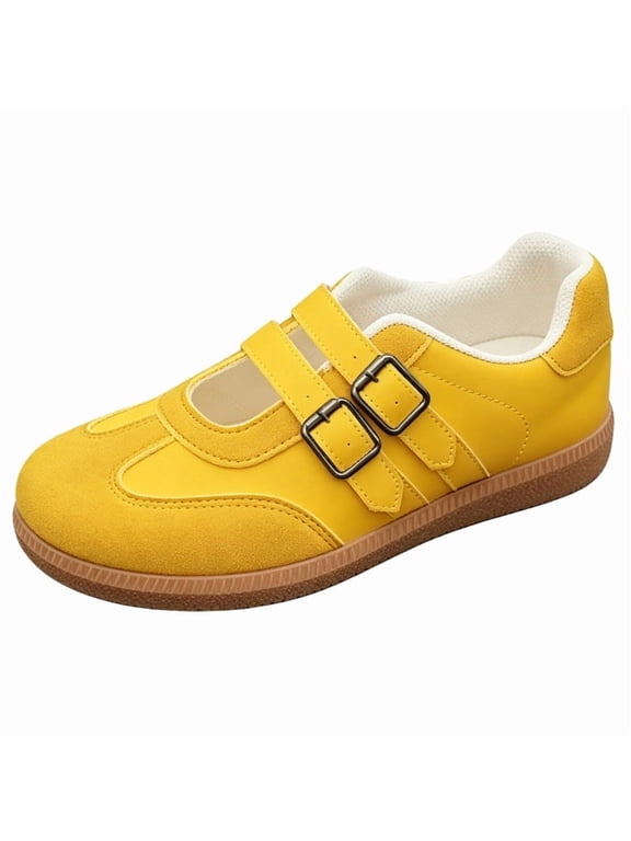 Women's Mary Jane Sneakers Adjustable Double Buckle Strap Casual Flats Retro Suede Comfortable Lightweight Non-slip Shoes for Women Daily Work Travel Shopping Dating