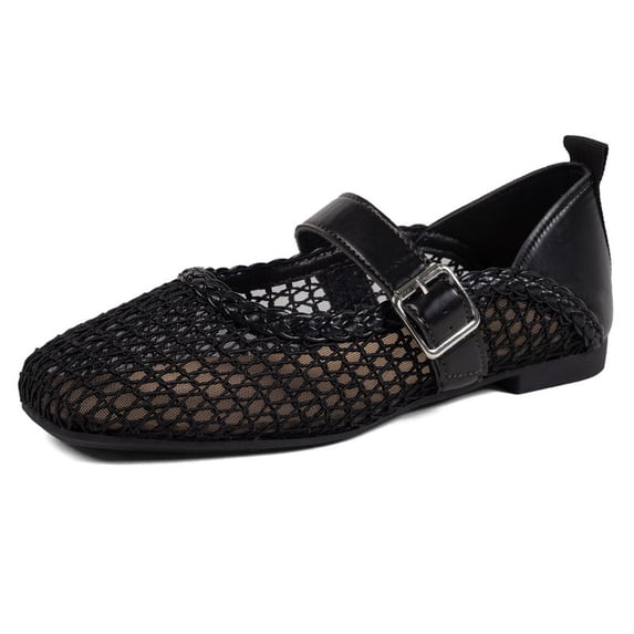 CHICVOMEY Women's Mesh Square Toe Mary Jane Flats Breathable Ballet Flats with Adjustable Buckle Strap Comfortable Casual Flat Shoes for Work Summer Daily Wear