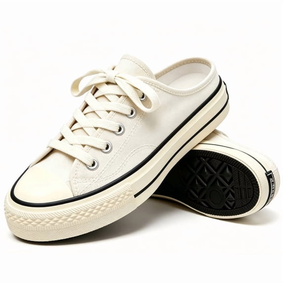 CHICVOMEY Women's Mules Comfortable Slip on Sneakers Tennis Shoes Summer Backless Canvas Tennis Shoes