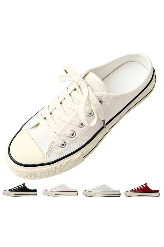 Women's Mules Comfortable Slip on Sneakers Tennis Shoes Summer Backless Canvas Tennis Shoes