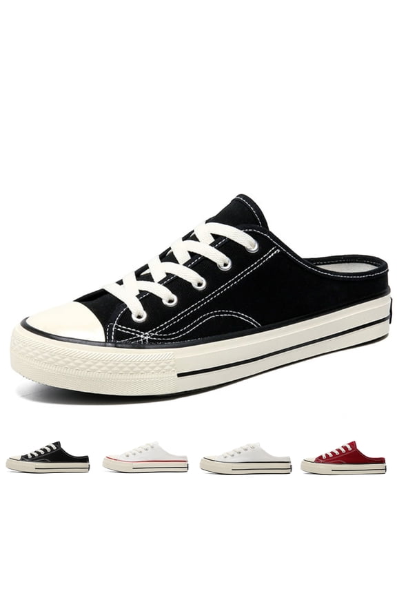 Women's Mules Comfortable Slip on Sneakers Tennis Shoes Summer Backless Canvas Tennis Shoes