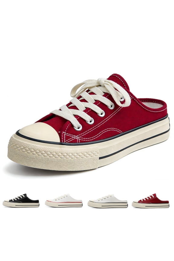 Women's Mules Comfortable Slip on Sneakers Tennis Shoes Summer Backless Canvas Tennis Shoes