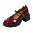 thumbnail image 1 of CHICVOMEY Women's Patent Leather Mary Jane Heels Block Heel Platform Pumps with Pearl Buckle Strap Closed Round Toe Chunky Heel Shoes for Work Wedding Casual, 1 of 7