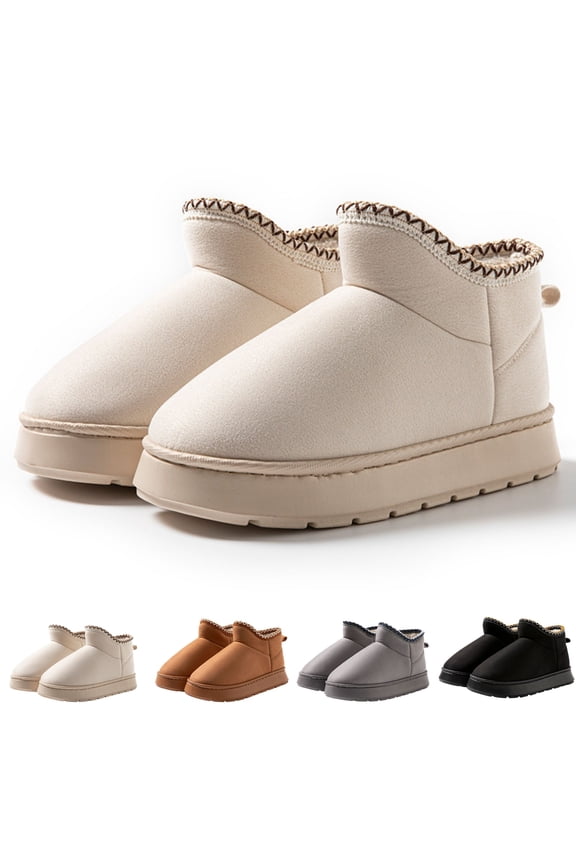 Women's Plush Fuzzy Platform Slippers with Anti-Slip Sole ‑ Indoor Outdoor Machine Washable Short House Slides Ankle Height Warm Furry Lined