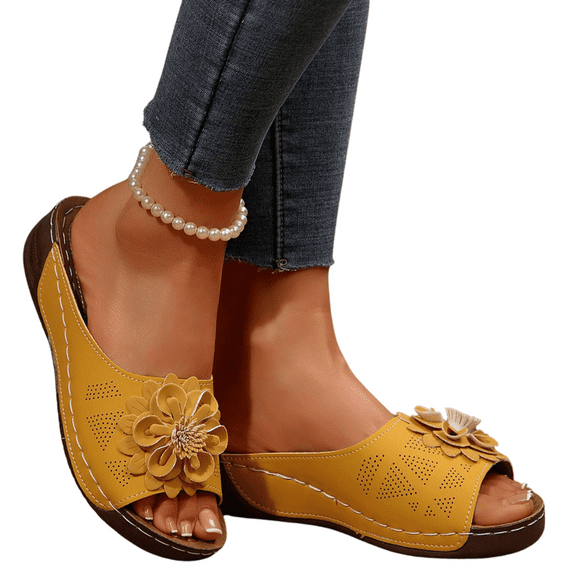 CHICVOMEY Women's Sandals 2025 Comfortable Summer Sandals with 3D Flower Design Breathable Soft Footbed Slip-Resistant Sole Open-Toe Casual Slide Sandals for Women Beach Outdoor