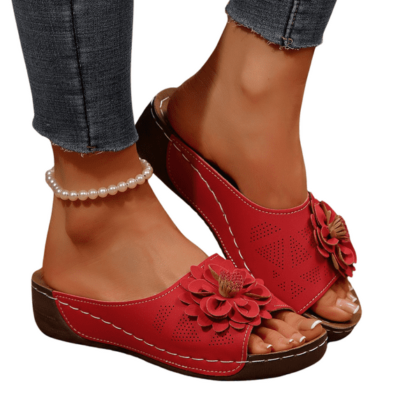 CHICVOMEY Women's Sandals 2025 Comfortable Summer Sandals with 3D Flower Design Breathable Soft Footbed Slip-Resistant Sole Open-Toe Casual Slide Sandals for Women Beach Outdoor