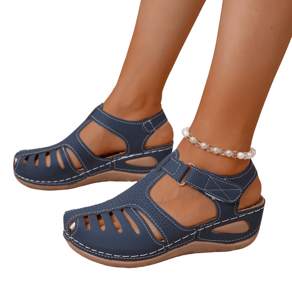 CHICVOMEY Women's Sandals 2025 Comfortable Summer Sandals with Adjustable Straps Breathable Cut-Out Design Slip-Resistant Sole Casual Mid-Heel Sandals for Women Outdoor