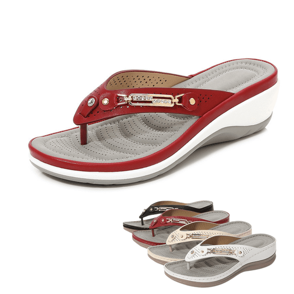 CHICVOMEY Women's Sandals 2025 Comfortable Summer Sandals with Metallic Buckle Non-Slip Platform Flip Flops for Women Cushioned Arch Support Breathable Casual Beach Sandals