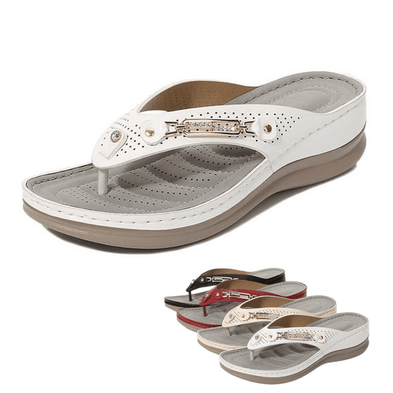 CHICVOMEY Women's Sandals 2025 Comfortable Summer Sandals with Metallic Buckle Non-Slip Platform Flip Flops for Women Cushioned Arch Support Breathable Casual Beach Sandals