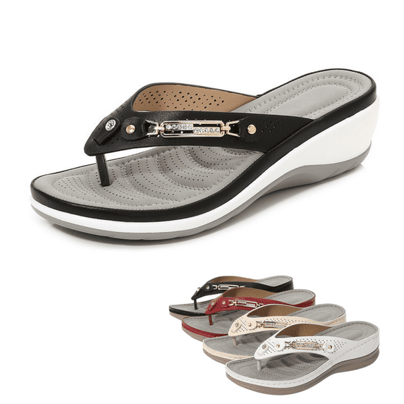 CHICVOMEY Women's Sandals 2025 Comfortable Summer Sandals with Metallic Buckle Non-Slip Platform Flip Flops for Women Cushioned Arch Support Breathable Casual Beach Sandals