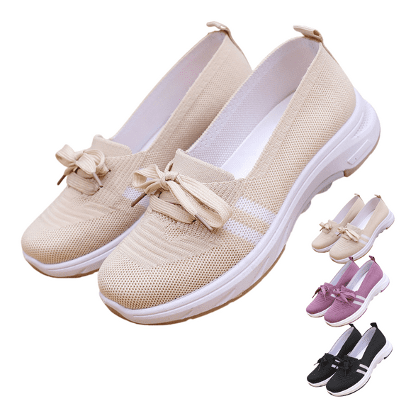 CHICVOMEY Women's Slip-On Breathable Knit Walking Shoes Lightweight Comfortable Loafers with Non-Slip Sole Wide Toe Flexible Design for Running Travel Casual Wear