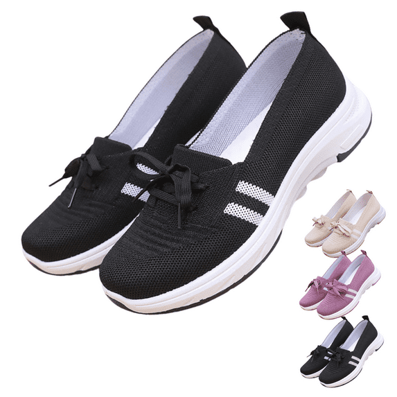 CHICVOMEY Women's Slip-On Breathable Knit Walking Shoes Lightweight Comfortable Loafers with Non-Slip Sole Wide Toe Flexible Design for Running Travel Casual Wear