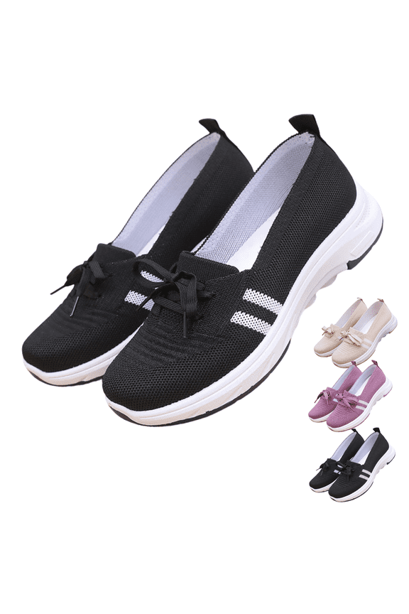 Women's Slip-On Breathable Knit Walking Shoes Lightweight Comfortable Loafers with Non-Slip Sole Wide Toe Flexible Design for Running Travel Casual Wear