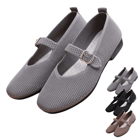 CHICVOMEY Women's Slip-On Walking Shoes Breathable Flyknit Flat Shoes for Women Lightweight Comfortable Loafers with Non-Slip Sole Wide Toe & Adjustable Strap Perfect for Work Travel Casual Wear