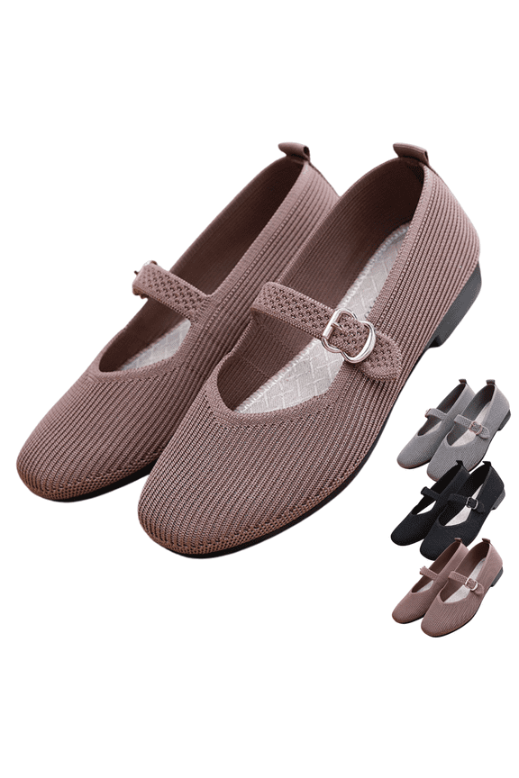 Women's Slip-On Walking Shoes Breathable Flyknit Flat Shoes for Women Lightweight Comfortable Loafers with Non-Slip Sole Wide Toe & Adjustable Strap Perfect for Work Travel Casual Wear