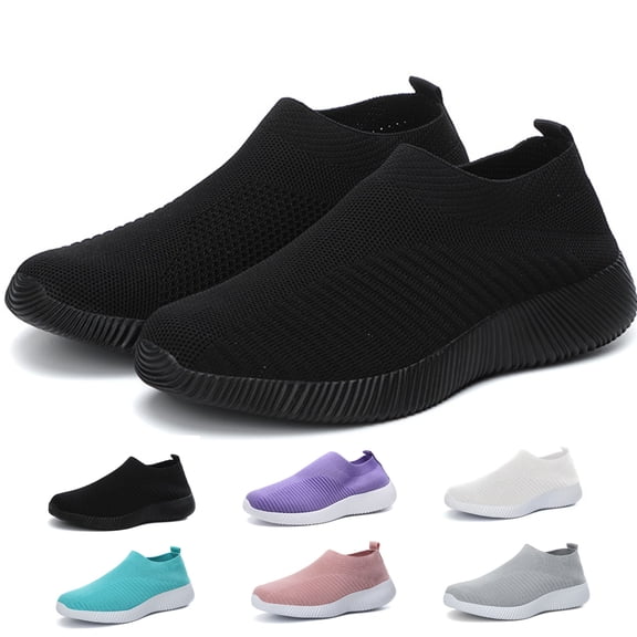 CHICVOMEY Women's Slip On Walking Shoes with Arch Support Lightweight Sock Tennis Sneakers Anti-Slip Elastic Knit Breathable for Gym Casual Sneakers