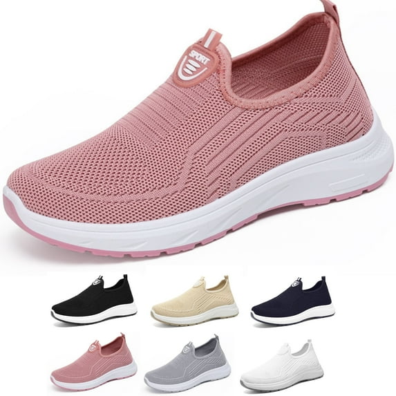 CHICVOMEY Women's Slip On Shoes - Lightweight & Breathable Mesh Walking Sneakers Arch Support & Memory Foam Cushion Comfort Non-Slip Walking Shoes for Work Casual