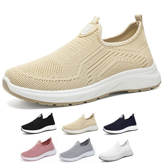 CHICVOMEY Women's Slip On Shoes - Lightweight & Breathable Mesh Walking Sneakers Arch Support & Memory Foam Cushion Comfort Non-Slip Walking Shoes for Work Casual