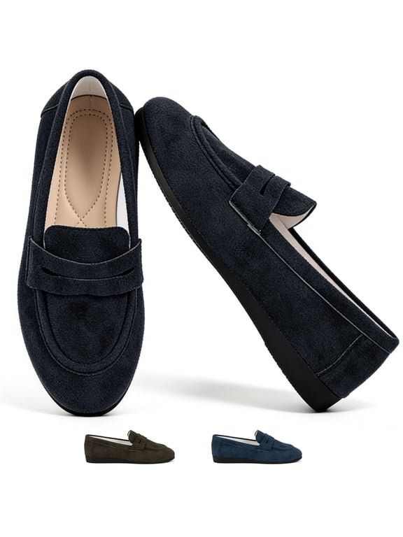 Women's Soft Leather Flats - Memory Foam Flats with Non-Slip Thin Sole - Slip-On Business Casual Loafers for Walking & Work Shoes