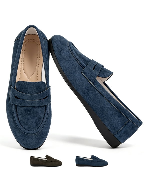 Women's Soft Leather Flats - Memory Foam Flats with Non-Slip Thin Sole - Slip-On Business Casual Loafers for Walking & Work Shoes