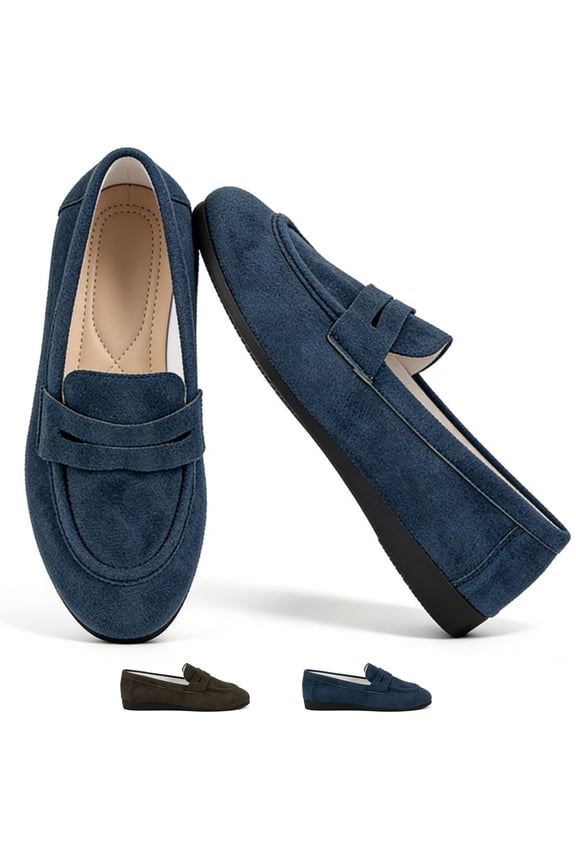 Women's Soft Leather Flats - Memory Foam Flats with Non-Slip Thin Sole - Slip-On Business Casual Loafers for Walking & Work Shoes