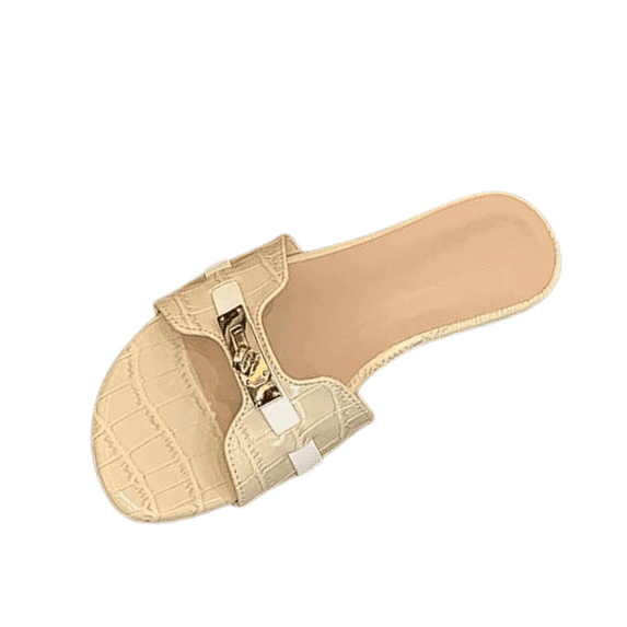 CHICVOMEY Women's Soft Slide Sandals Adjustable Metallic Buckle Comfortable Beach Shoes for Women Cushioned Footbed Non-Slip Rubber Sole Sizes 5.5-8
