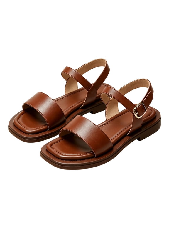 Women's Square Toe Ankle Strap Sandals Comfortable Low Block Heel Open Toe Platform Sandals Casual Summer Dressy Walking Shoes