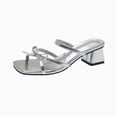 thumbnail image 1 of CHICVOMEY Women's Strappy Silver Sandals with Bow Low Block Heel Square Toe Dressy Kitten Heel Sandals for Prom Party Wedding Date, 1 of 8