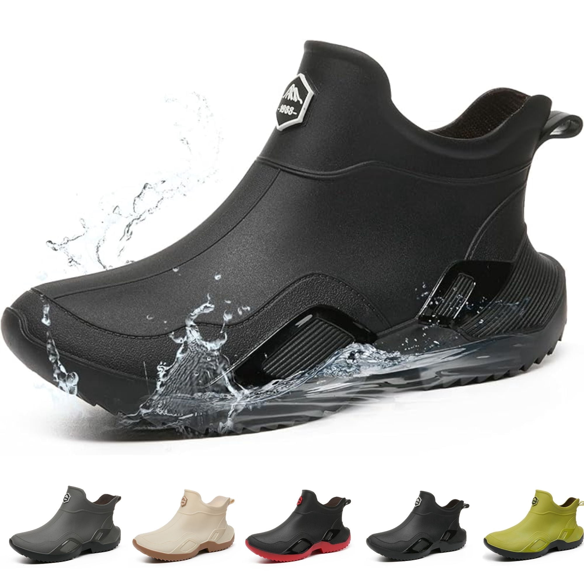 CHICVOMEY Women's Waterproof Rain Boots Anti-Slip Ankle Boots for Gardening Fishing Farming Boating Outdoor Work Traction Sole Short Rain Boots for Women & Men