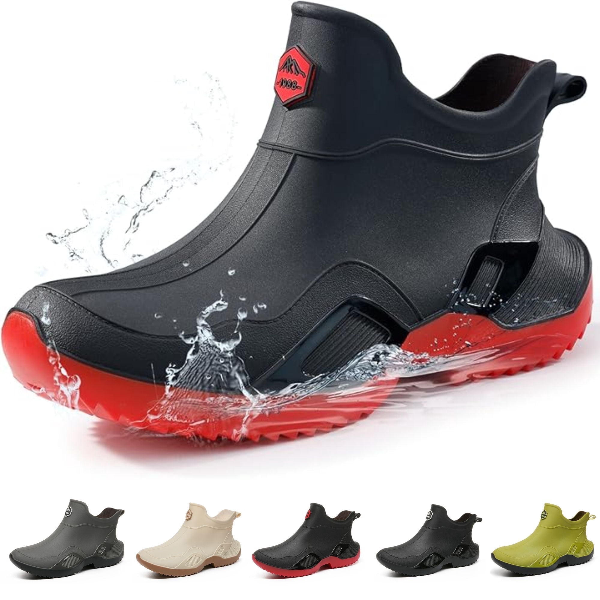 CHICVOMEY Women's Waterproof Rain Boots Anti-Slip Ankle Boots for Gardening Fishing Farming Boating Outdoor Work Traction Sole Short Rain Boots for Women & Men