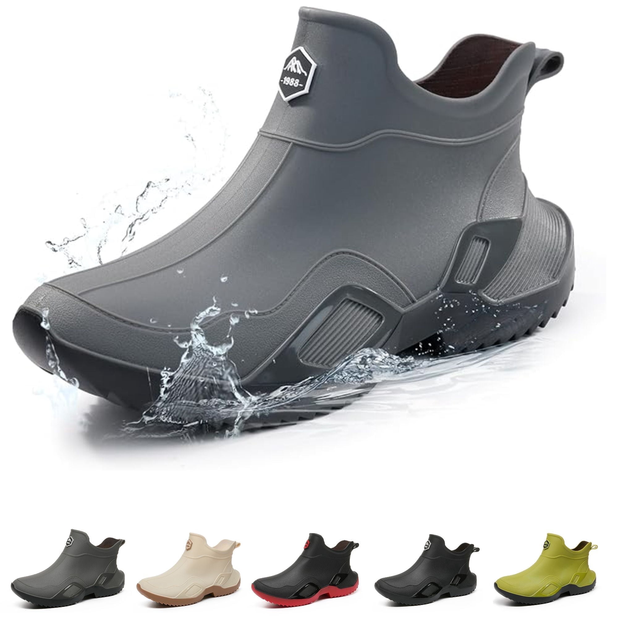 CHICVOMEY Women's Waterproof Rain Boots Anti-Slip Ankle Boots for Gardening Fishing Farming Boating Outdoor Work Traction Sole Short Rain Boots for Women & Men