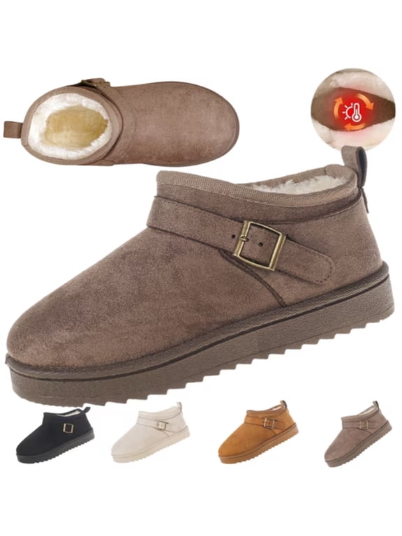 Women's Waterproof Snow Ankle Booties Suede Winter Snow Boots with Faux Fur Lining for Outdoor Mini Boots