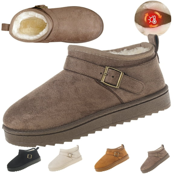 CHICVOMEY Women's Waterproof Snow Ankle Booties Suede Winter Snow Boots with Faux Fur Lining for Outdoor Mini Boots