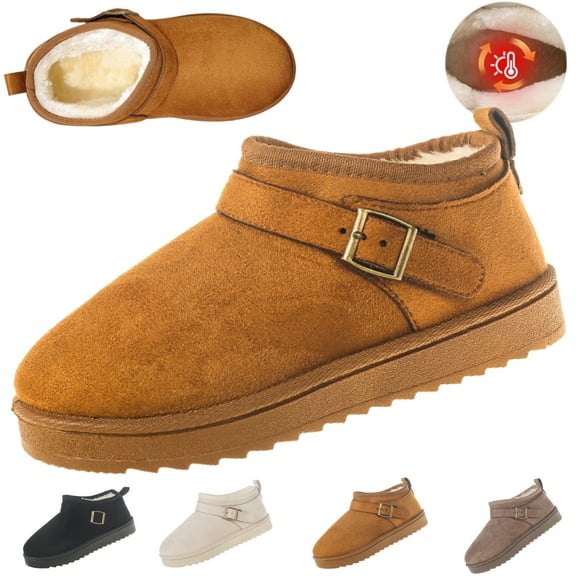 CHICVOMEY Women's Waterproof Snow Ankle Booties Suede Winter Snow Boots with Faux Fur Lining for Outdoor Mini Boots