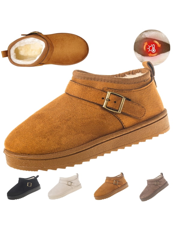 Women's Waterproof Snow Ankle Booties Suede Winter Snow Boots with Faux Fur Lining for Outdoor Mini Boots