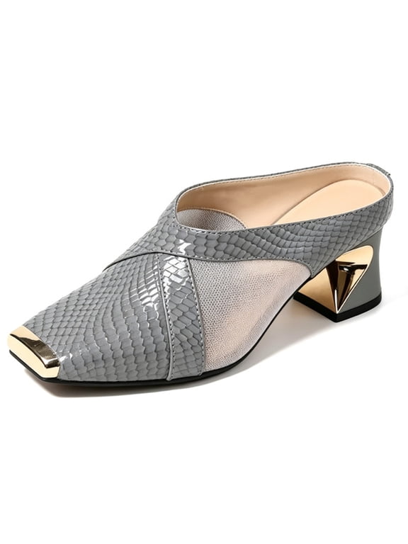 Womens Block Heel Square Toe Mules Backless Cutout Mesh Heels Block Heel Breathable Dress Shoes for Club Cocktail Party Cocktail Party Formal Occasion