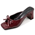 thumbnail image 1 of CHICVOMEY Womens Bow Knot Block Heel Mule Sandals Square Toe Open Toe Patent Leather Slide Heels Slip on Chunky Heel Slippers for Summer Party Wedding Daily Wear, 1 of 7
