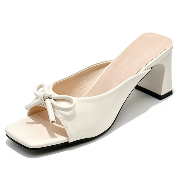 CHICVOMEY Womens Bow Knot Block Heel Mule Sandals Square Toe Open Toe ...