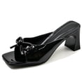thumbnail image 1 of CHICVOMEY Womens Bow Knot Block Heel Mule Sandals Square Toe Open Toe Patent Leather Slide Heels Slip on Chunky Heel Slippers for Summer Party Wedding Daily Wear, 1 of 7
