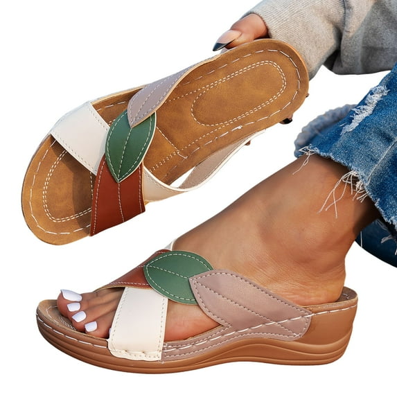 CHICVOMEY Womens Lightweight Orthopedic Wedges Slides Arch Support Memory Foam Casual Summer Straps Slides Slip Resistant
