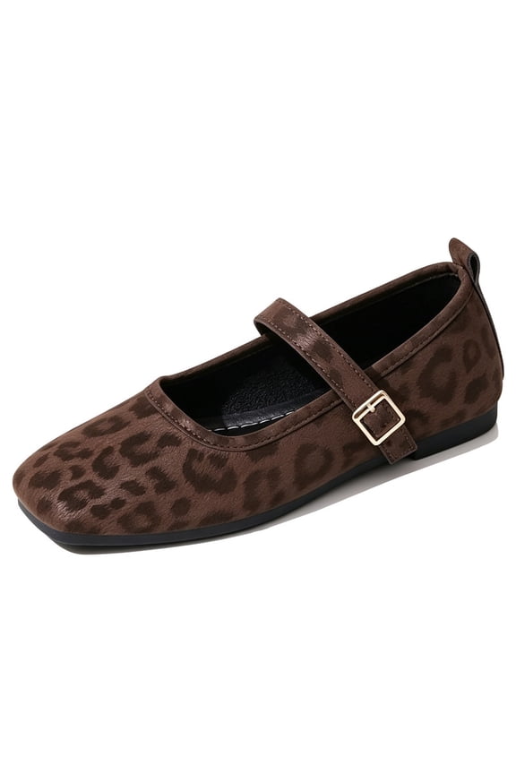 Womens Mary Jane Flats Square Toe Single Buckle Strap Casual Shoes Faux Suede Slip On Ballet Flats for Daily Wear Streetwear Office