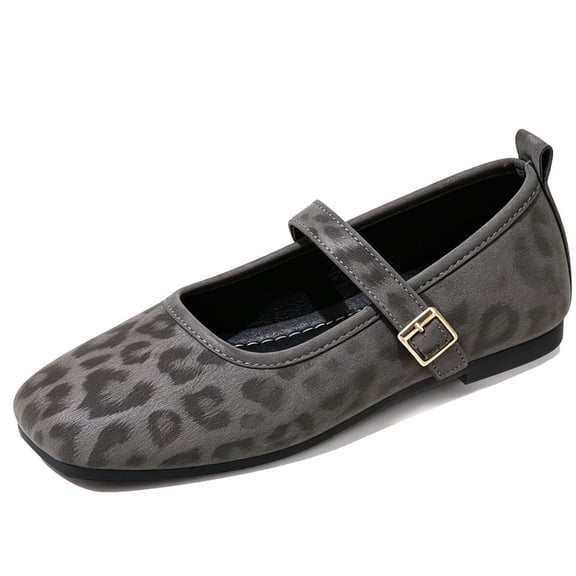 CHICVOMEY Womens Mary Jane Flats Square Toe Single Buckle Strap Casual Shoes Faux Suede Slip On Ballet Flats for Daily Wear Streetwear Office
