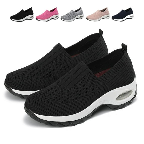 CHICVOMEY Womens Orthopedic Walking Shoes Breathable Knitted Mesh Loafers Air Cushion Arch Support Lightweight Jogging Shoes for Daily Walker Comfort Diabetic Friendly
