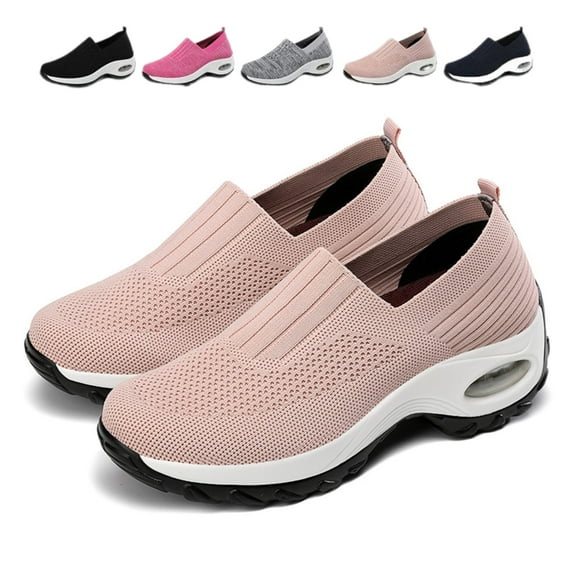CHICVOMEY Womens Orthopedic Walking Shoes Breathable Knitted Mesh Loafers Air Cushion Arch Support Lightweight Jogging Shoes for Daily Walker Comfort Diabetic Friendly