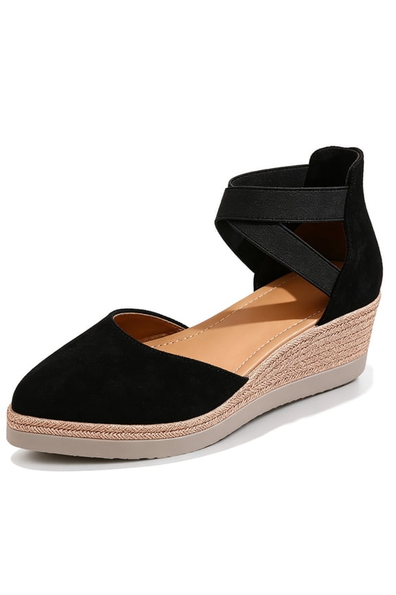 Womens Pointed Toe Wedge Sandals Espadrille Platform Ankle Strap Shoes Hollow Out Faux Suede High Heel Pumps for Summer Vacation Casual Daily Wear